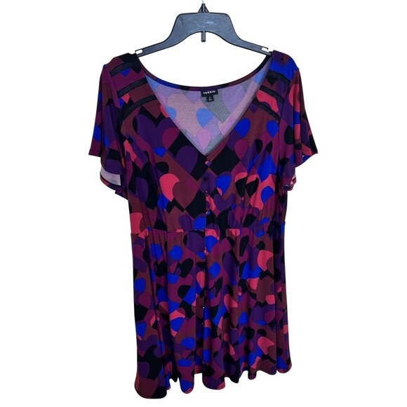 Torrid Womens Abstract Heart Print Dress 2 Short Sleeve Knee Length Valentines - Picture 1 of 8